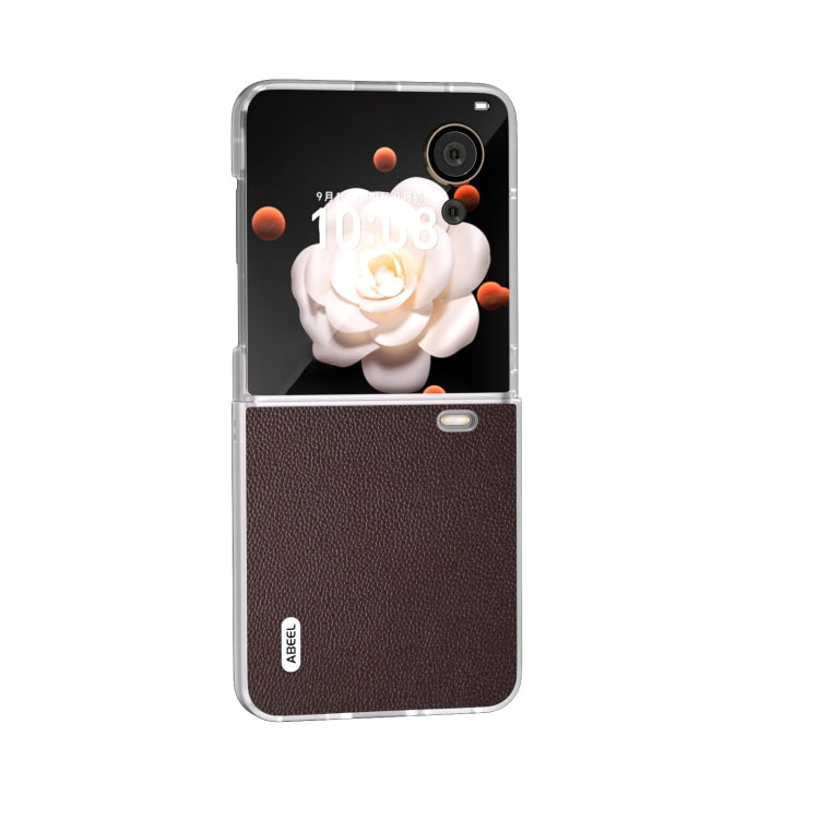 For Honor Magic V Flip ABEEL Genuine Leather Elegant Frosted Transparent Edge Phone Case