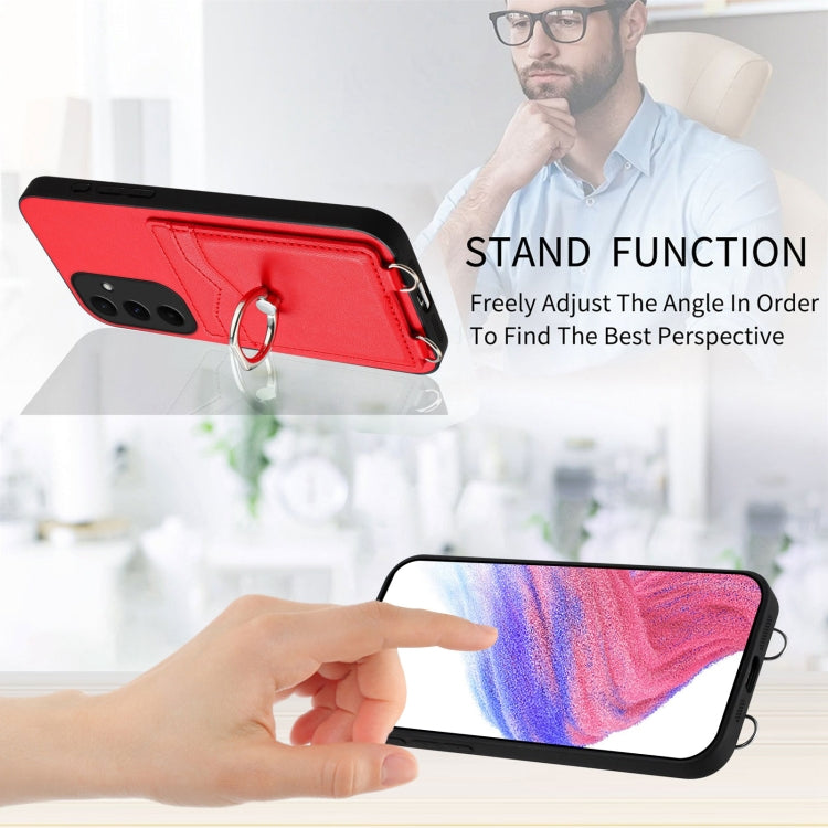 For Samsung Galaxy A55 5G R20 Crossbody Rope Ring Card Holder Phone Case