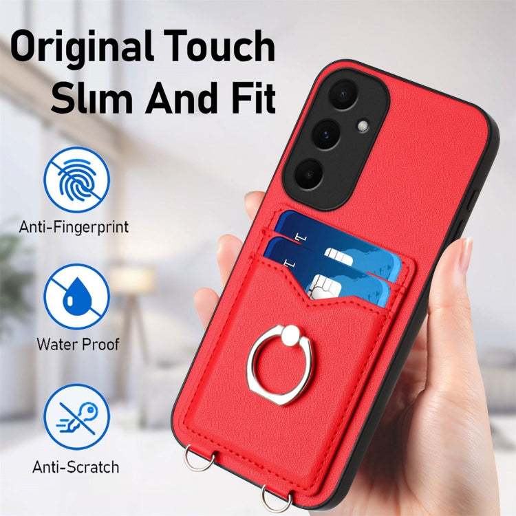 For Samsung Galaxy A55 5G R20 Crossbody Rope Ring Card Holder Phone Case