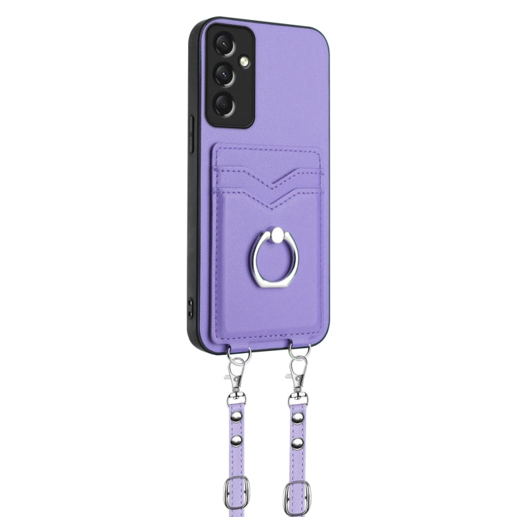 For Samsung Galaxy A24 4G R20 Crossbody Rope Ring Card Holder Phone Case