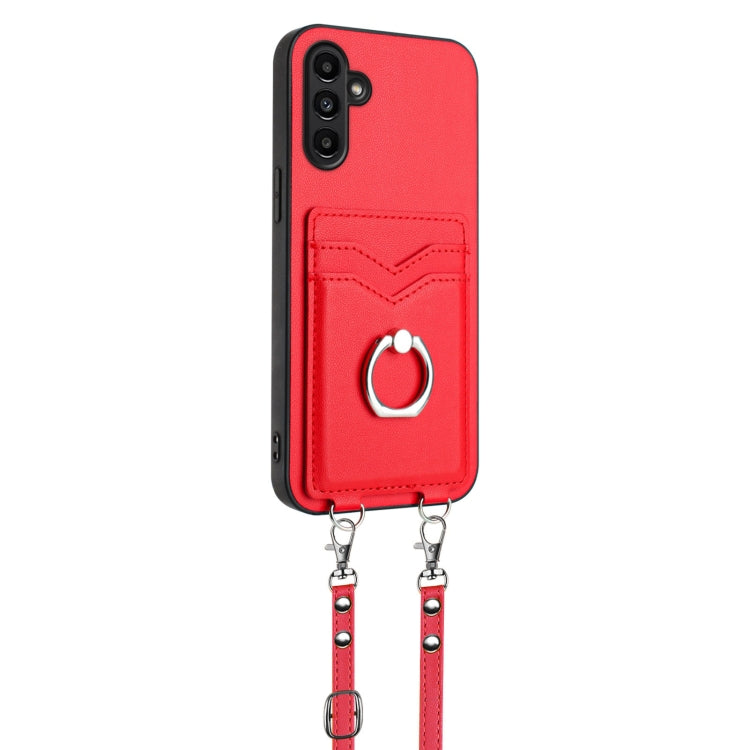 For Samsung Galaxy A13 5G / A04s R20 Crossbody Rope Ring Card Holder Phone Case
