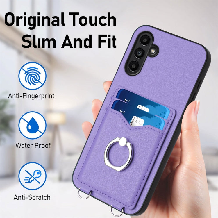 For Samsung Galaxy A13 5G / A04s R20 Crossbody Rope Ring Card Holder Phone Case