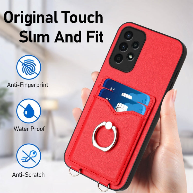 For Samsung Galaxy A13 4G R20 Crossbody Rope Ring Card Holder Phone Case