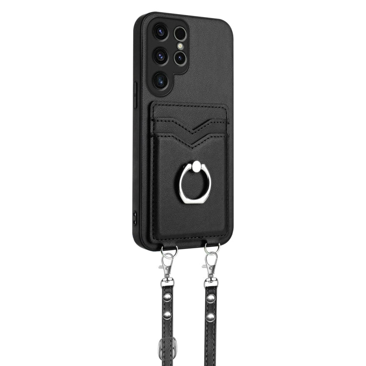 For Samsung Galaxy S22 Ultra 5G R20 Crossbody Rope Ring Card Holder Phone Case