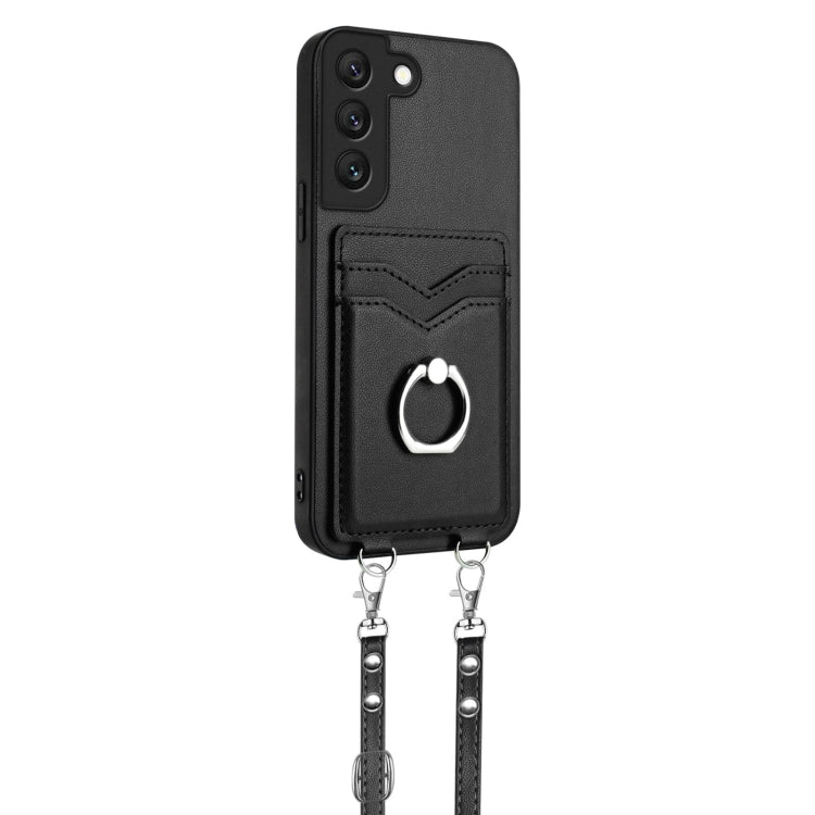 For Samsung Galaxy S22+ 5G R20 Crossbody Rope Ring Card Holder Phone Case
