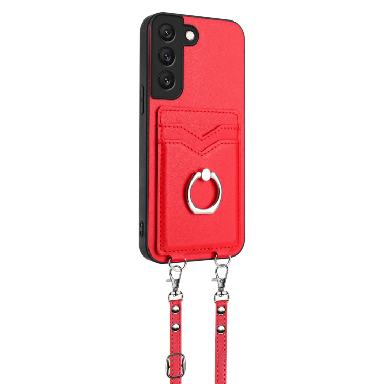 For Samsung Galaxy S22+ 5G R20 Crossbody Rope Ring Card Holder Phone Case