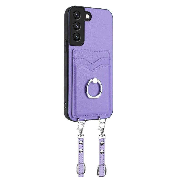 For Samsung Galaxy S22+ 5G R20 Crossbody Rope Ring Card Holder Phone Case