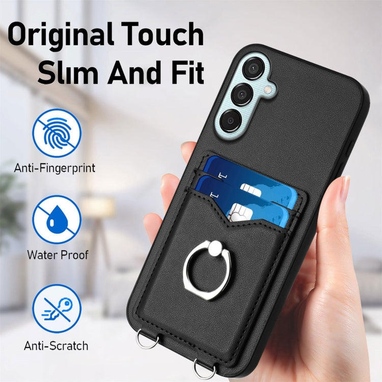 For Samsung Galaxy F15 / M15 R20 Crossbody Rope Ring Card Holder Phone Case