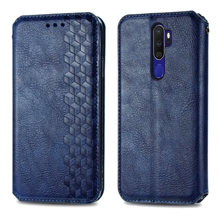 For OPPO A5 (2020) / A9 (2020) Cubic Grid Pressed Horizontal Flip Magnetic PU Leather Case with Holder & Card Slots & Wallet