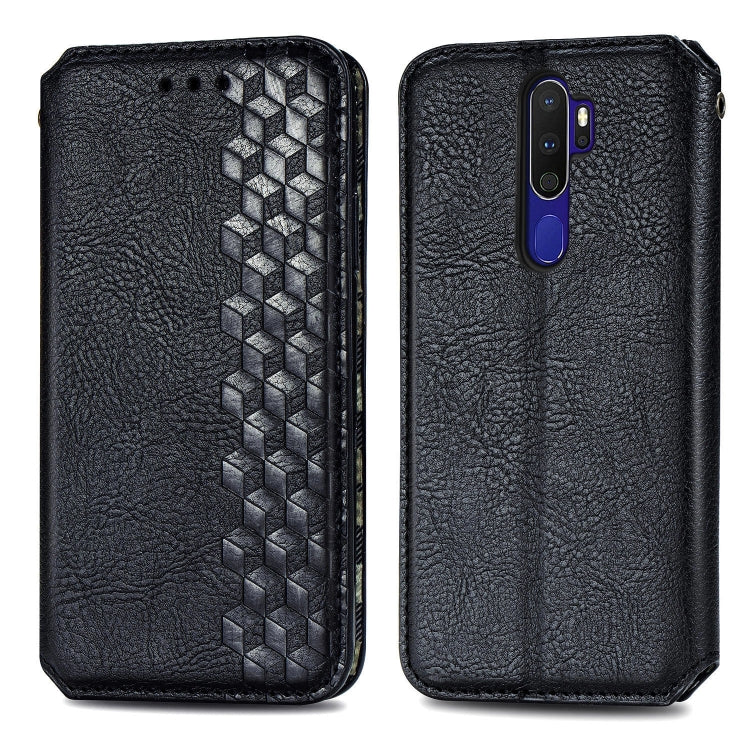 For OPPO A5 (2020) / A9 (2020) Cubic Grid Pressed Horizontal Flip Magnetic PU Leather Case with Holder & Card Slots & Wallet