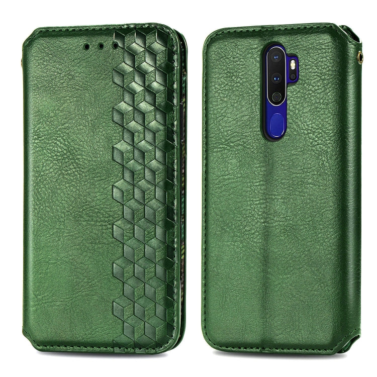 For OPPO A5 (2020) / A9 (2020) Cubic Grid Pressed Horizontal Flip Magnetic PU Leather Case with Holder & Card Slots & Wallet