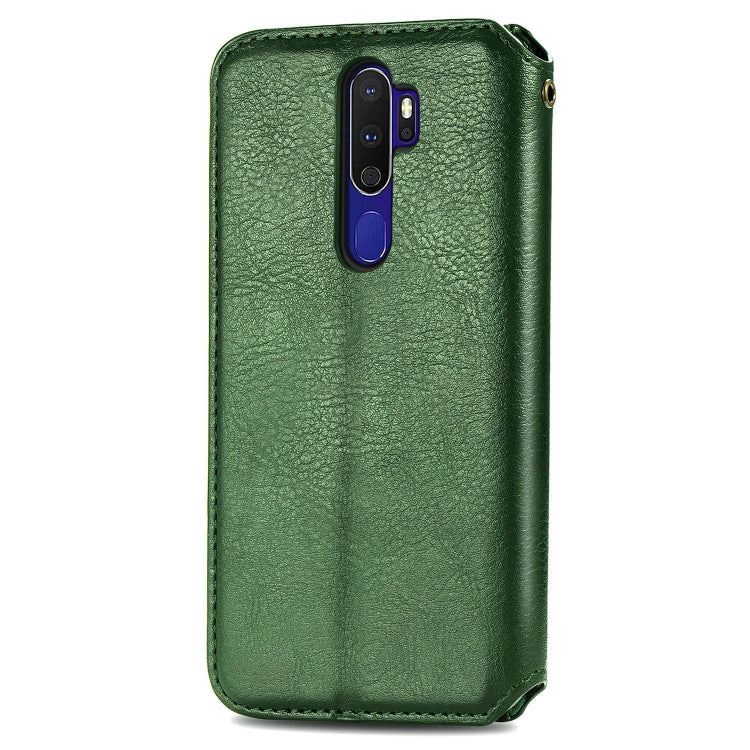 For OPPO A5 (2020) / A9 (2020) Cubic Grid Pressed Horizontal Flip Magnetic PU Leather Case with Holder & Card Slots & Wallet