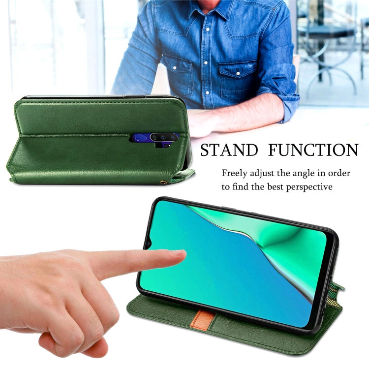 For OPPO A5 (2020) / A9 (2020) Cubic Grid Pressed Horizontal Flip Magnetic PU Leather Case with Holder & Card Slots & Wallet