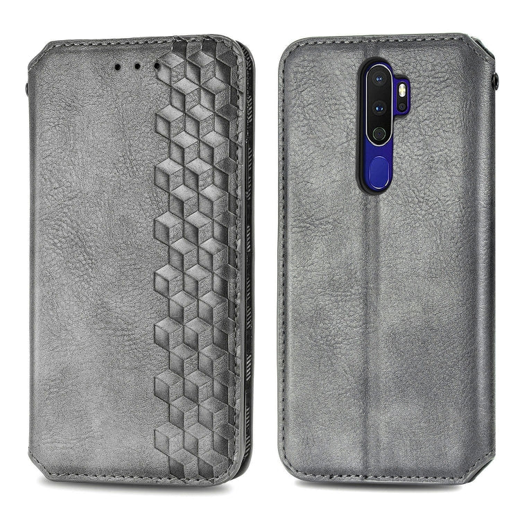 For OPPO A5 (2020) / A9 (2020) Cubic Grid Pressed Horizontal Flip Magnetic PU Leather Case with Holder & Card Slots & Wallet