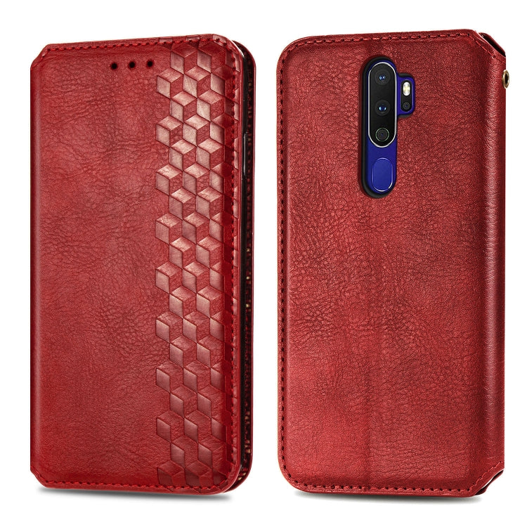 For OPPO A5 (2020) / A9 (2020) Cubic Grid Pressed Horizontal Flip Magnetic PU Leather Case with Holder & Card Slots & Wallet