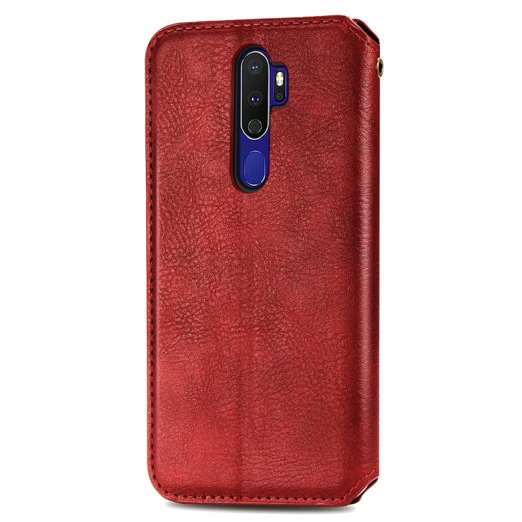 For OPPO A5 (2020) / A9 (2020) Cubic Grid Pressed Horizontal Flip Magnetic PU Leather Case with Holder & Card Slots & Wallet