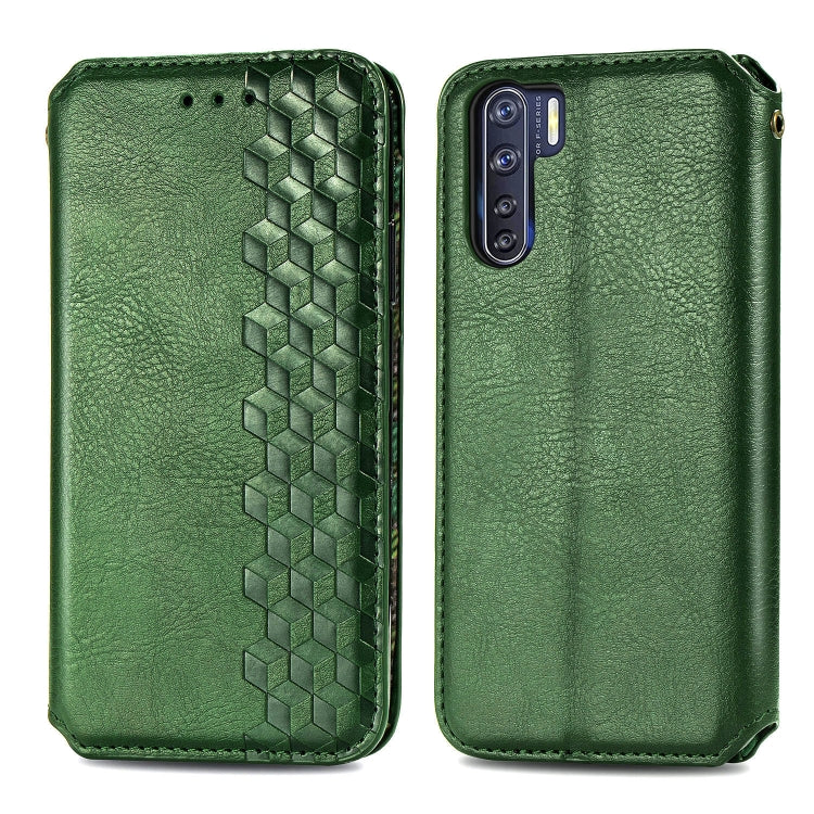 For OPPO A91 / F15 Cubic Grid Pressed Horizontal Flip Magnetic PU Leather Case with Holder & Card Slots & Wallet