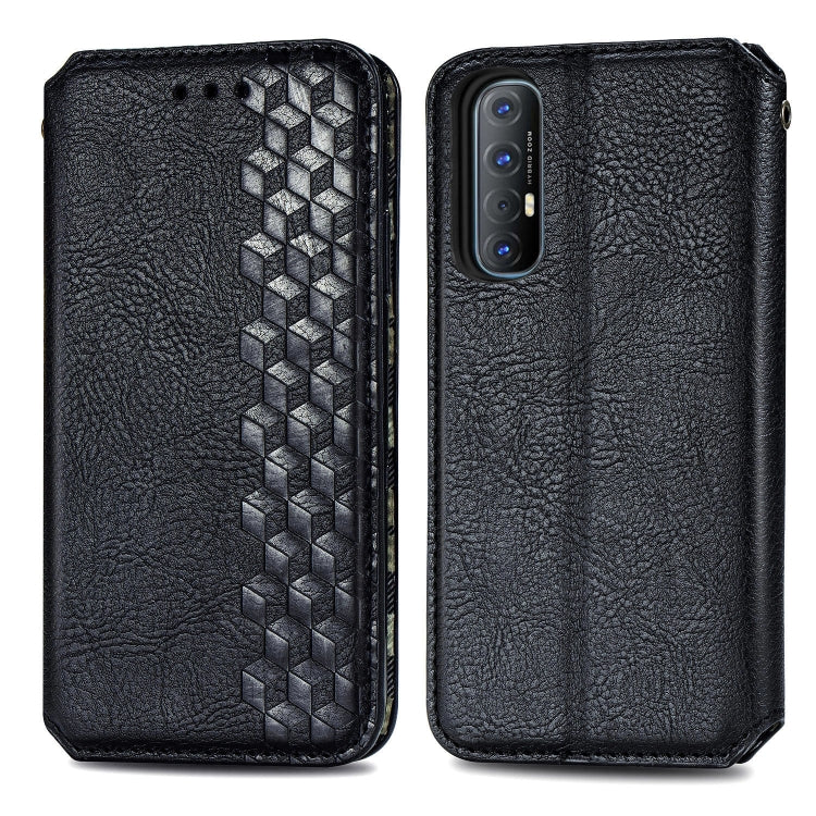 For OPPO Reno3 Pro Cubic Grid Pressed Horizontal Flip Magnetic PU Leather Case with Holder & Card Slots & Wallet