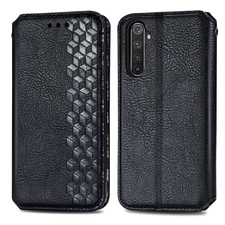 For OPPO Realme 6 Pro Cubic Grid Pressed Horizontal Flip Magnetic PU Leather Case with Holder & Card Slots & Wallet