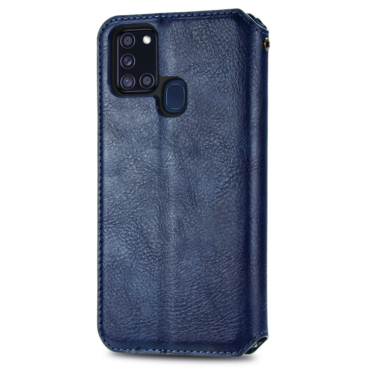 For Samsung Galaxy A21s Cubic Grid Pressed Horizontal Flip Magnetic PU Leather Case with Holder & Card Slots & Wallet