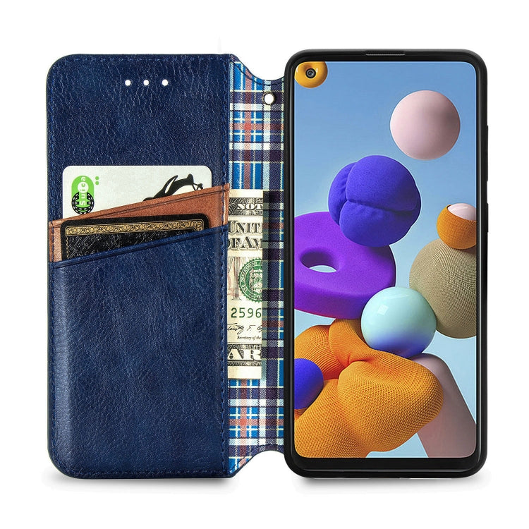 For Samsung Galaxy A21s Cubic Grid Pressed Horizontal Flip Magnetic PU Leather Case with Holder & Card Slots & Wallet