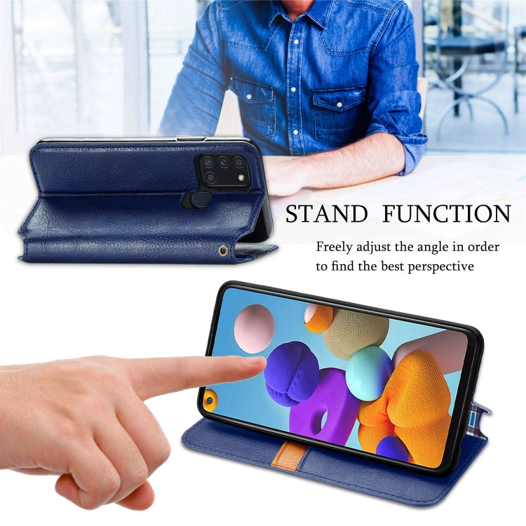 For Samsung Galaxy A21s Cubic Grid Pressed Horizontal Flip Magnetic PU Leather Case with Holder & Card Slots & Wallet