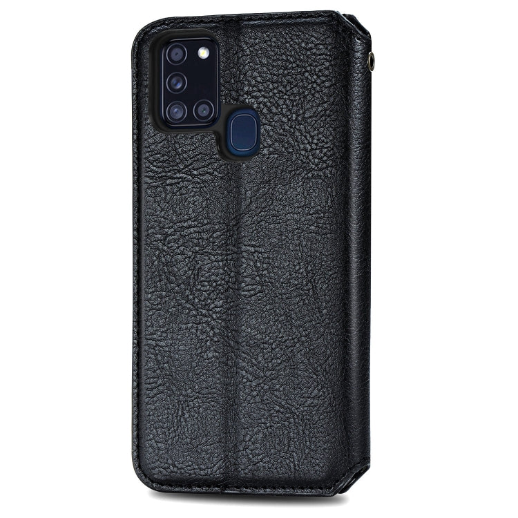 For Samsung Galaxy A21s Cubic Grid Pressed Horizontal Flip Magnetic PU Leather Case with Holder & Card Slots & Wallet