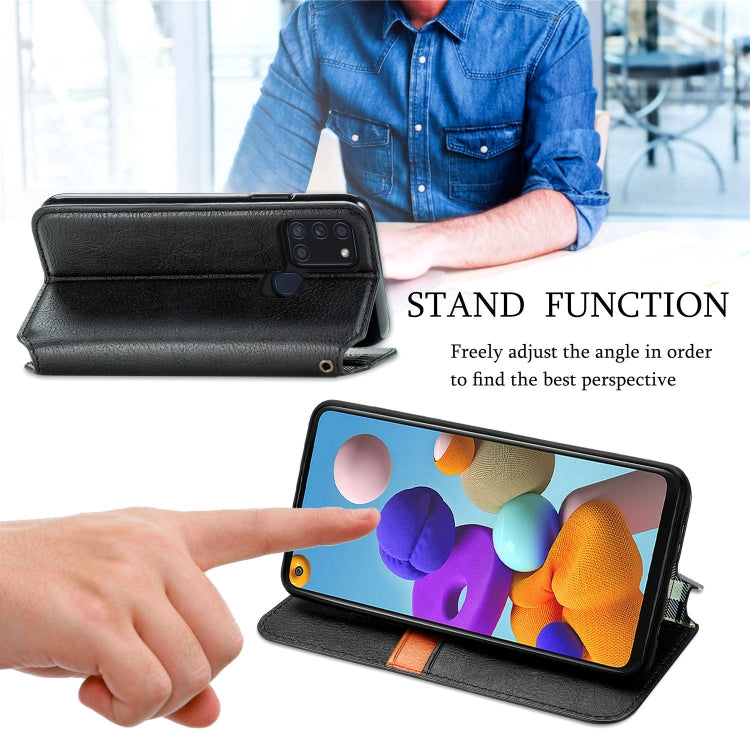 For Samsung Galaxy A21s Cubic Grid Pressed Horizontal Flip Magnetic PU Leather Case with Holder & Card Slots & Wallet