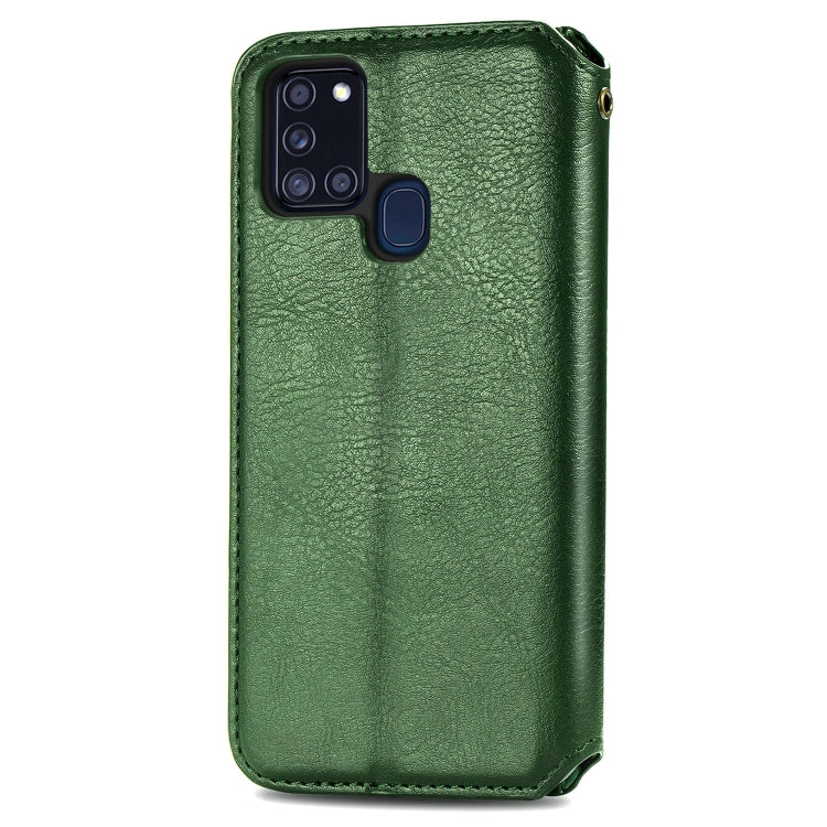 For Samsung Galaxy A21s Cubic Grid Pressed Horizontal Flip Magnetic PU Leather Case with Holder & Card Slots & Wallet