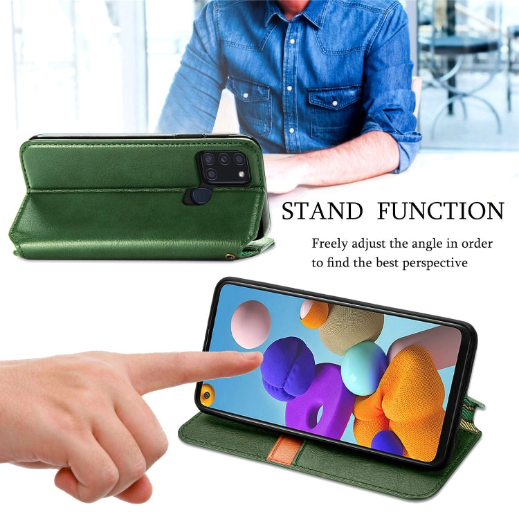 For Samsung Galaxy A21s Cubic Grid Pressed Horizontal Flip Magnetic PU Leather Case with Holder & Card Slots & Wallet