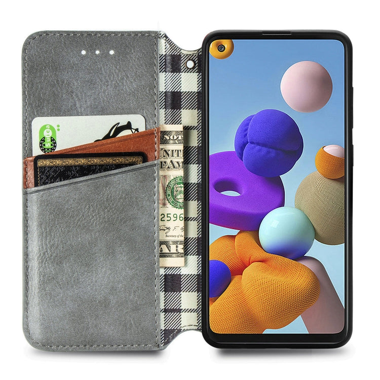 For Samsung Galaxy A21s Cubic Grid Pressed Horizontal Flip Magnetic PU Leather Case with Holder & Card Slots & Wallet