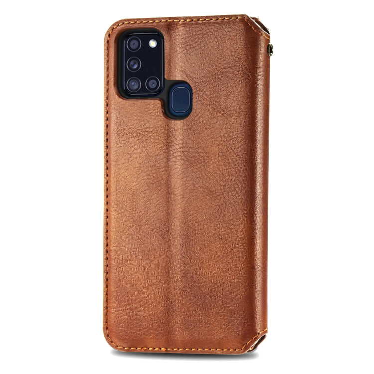 For Samsung Galaxy A21s Cubic Grid Pressed Horizontal Flip Magnetic PU Leather Case with Holder & Card Slots & Wallet