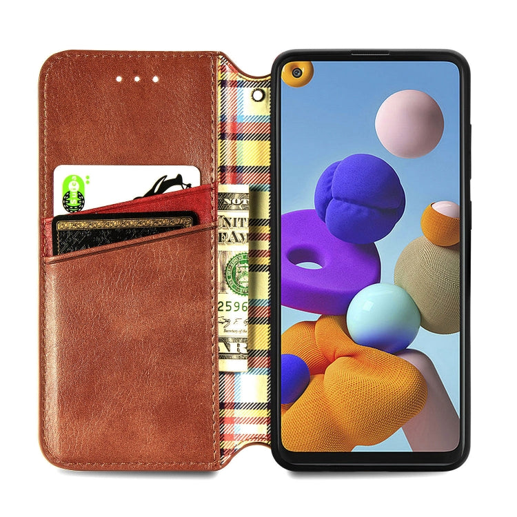 For Samsung Galaxy A21s Cubic Grid Pressed Horizontal Flip Magnetic PU Leather Case with Holder & Card Slots & Wallet