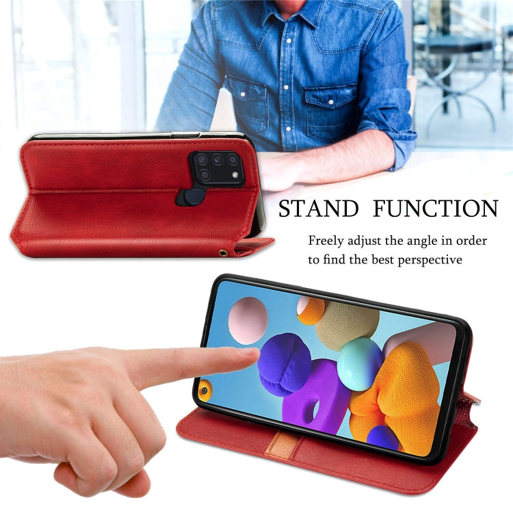 For Samsung Galaxy A21s Cubic Grid Pressed Horizontal Flip Magnetic PU Leather Case with Holder & Card Slots & Wallet