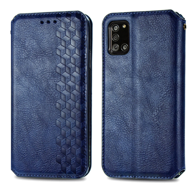 For Samsung Galaxy A31 Cubic Grid Pressed Horizontal Flip Magnetic PU Leather Case with Holder & Card Slots & Wallet