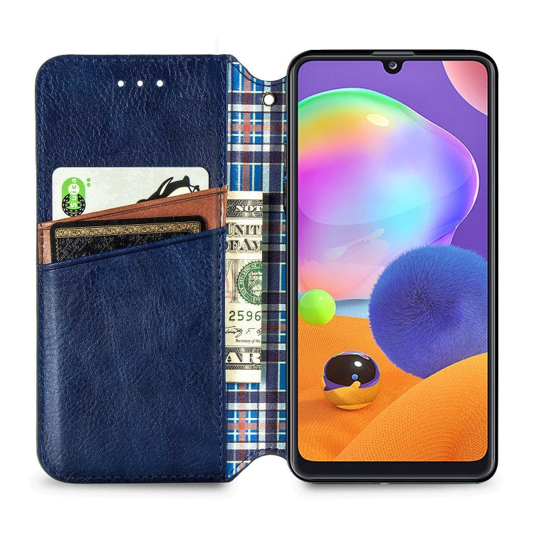 For Samsung Galaxy A31 Cubic Grid Pressed Horizontal Flip Magnetic PU Leather Case with Holder & Card Slots & Wallet