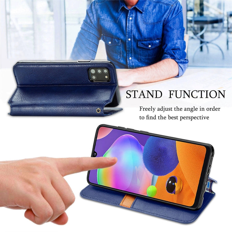 For Samsung Galaxy A31 Cubic Grid Pressed Horizontal Flip Magnetic PU Leather Case with Holder & Card Slots & Wallet