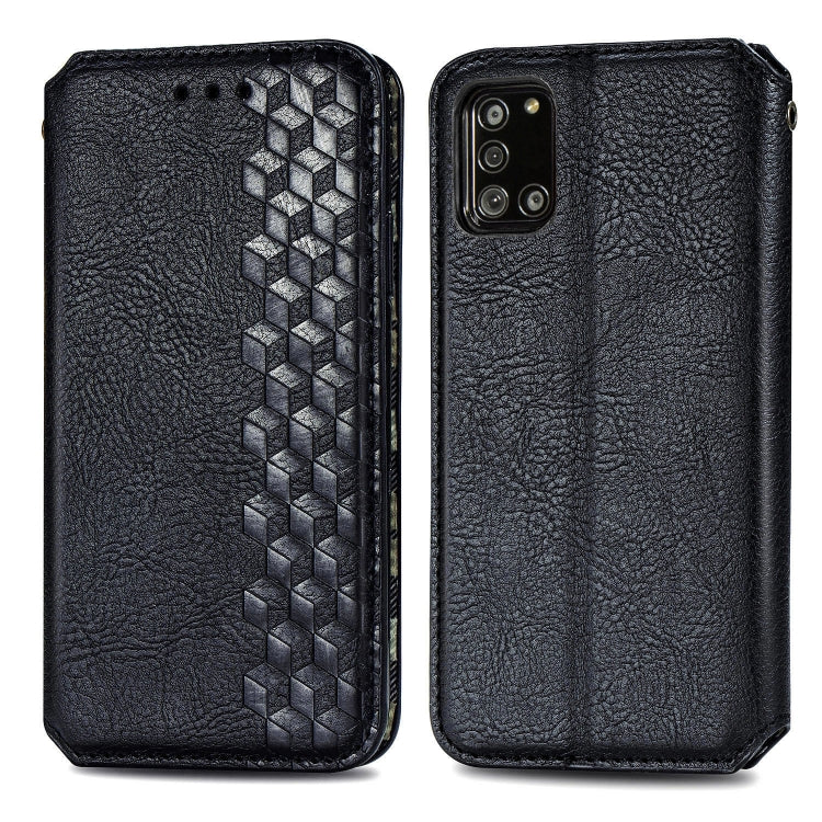 For Samsung Galaxy A31 Cubic Grid Pressed Horizontal Flip Magnetic PU Leather Case with Holder & Card Slots & Wallet