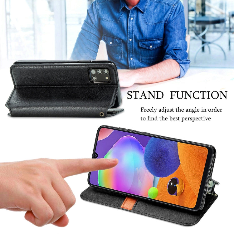 For Samsung Galaxy A31 Cubic Grid Pressed Horizontal Flip Magnetic PU Leather Case with Holder & Card Slots & Wallet