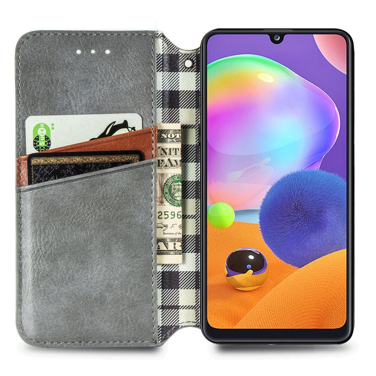 For Samsung Galaxy A31 Cubic Grid Pressed Horizontal Flip Magnetic PU Leather Case with Holder & Card Slots & Wallet