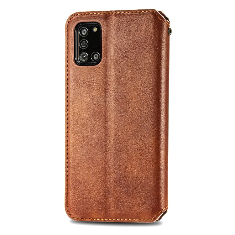 For Samsung Galaxy A31 Cubic Grid Pressed Horizontal Flip Magnetic PU Leather Case with Holder & Card Slots & Wallet
