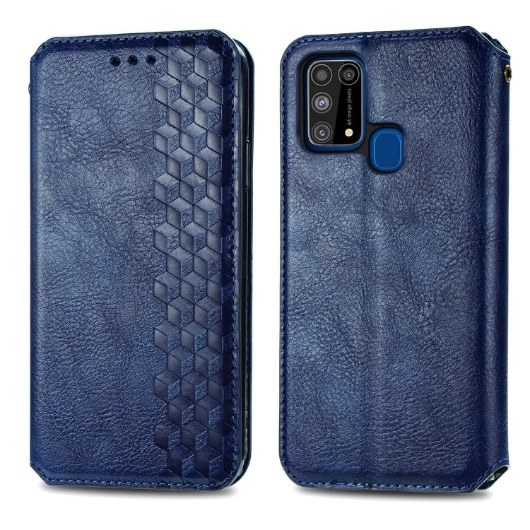 For Samsung Galaxy M31 Cubic Grid Pressed Horizontal Flip Magnetic PU Leather Case with Holder & Card Slots & Wallet