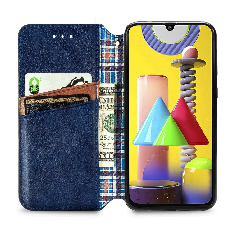 For Samsung Galaxy M31 Cubic Grid Pressed Horizontal Flip Magnetic PU Leather Case with Holder & Card Slots & Wallet