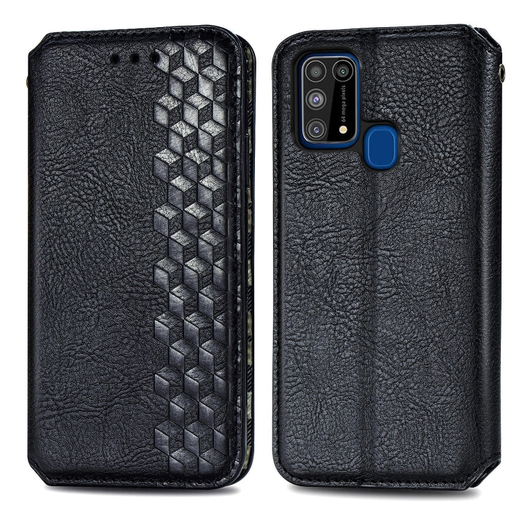 For Samsung Galaxy M31 Cubic Grid Pressed Horizontal Flip Magnetic PU Leather Case with Holder & Card Slots & Wallet