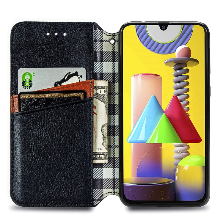 For Samsung Galaxy M31 Cubic Grid Pressed Horizontal Flip Magnetic PU Leather Case with Holder & Card Slots & Wallet