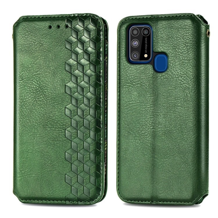 For Samsung Galaxy M31 Cubic Grid Pressed Horizontal Flip Magnetic PU Leather Case with Holder & Card Slots & Wallet