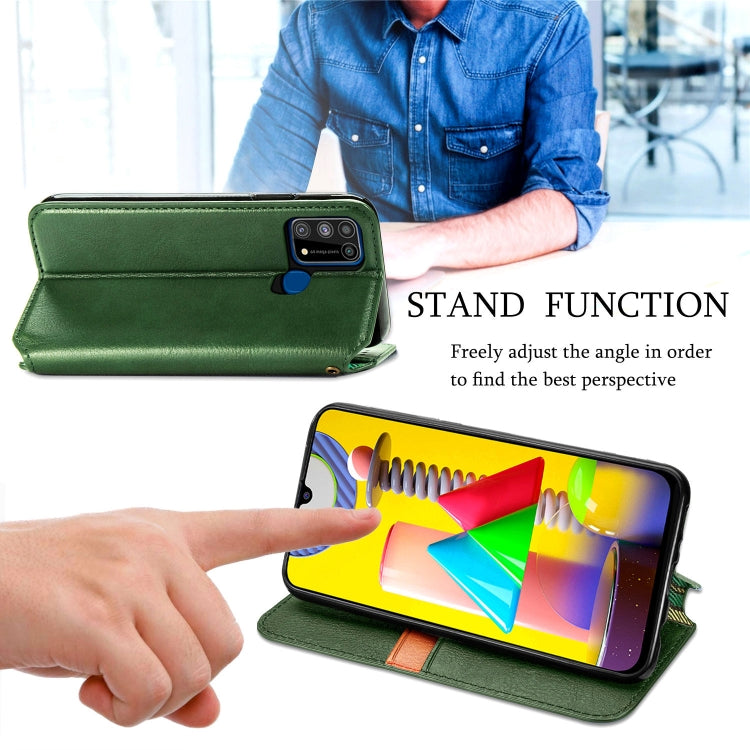 For Samsung Galaxy M31 Cubic Grid Pressed Horizontal Flip Magnetic PU Leather Case with Holder & Card Slots & Wallet