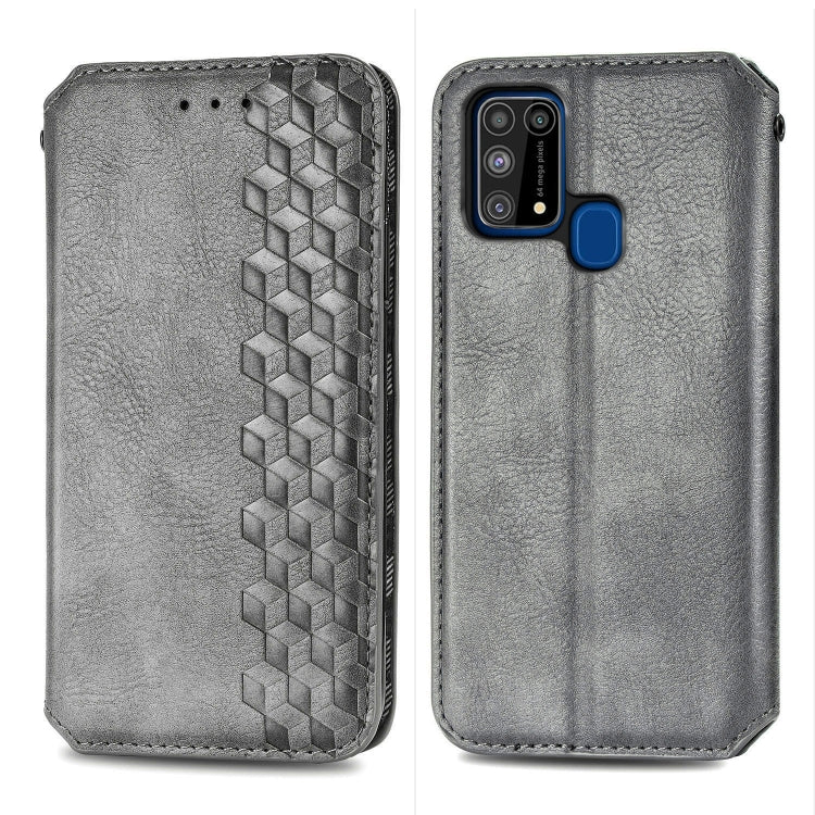 For Samsung Galaxy M31 Cubic Grid Pressed Horizontal Flip Magnetic PU Leather Case with Holder & Card Slots & Wallet