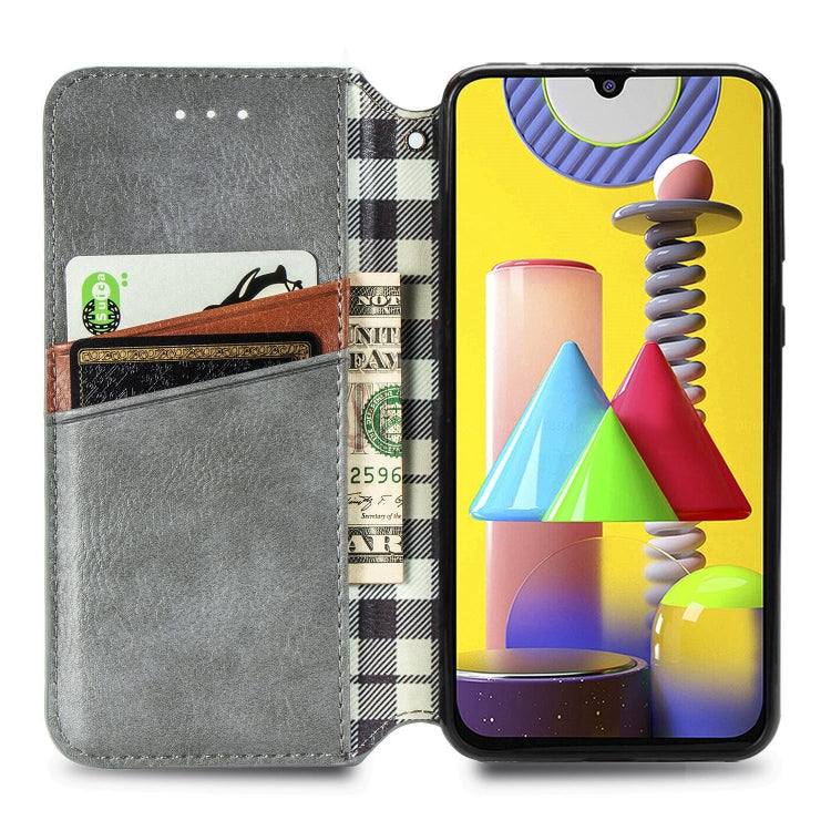 For Samsung Galaxy M31 Cubic Grid Pressed Horizontal Flip Magnetic PU Leather Case with Holder & Card Slots & Wallet