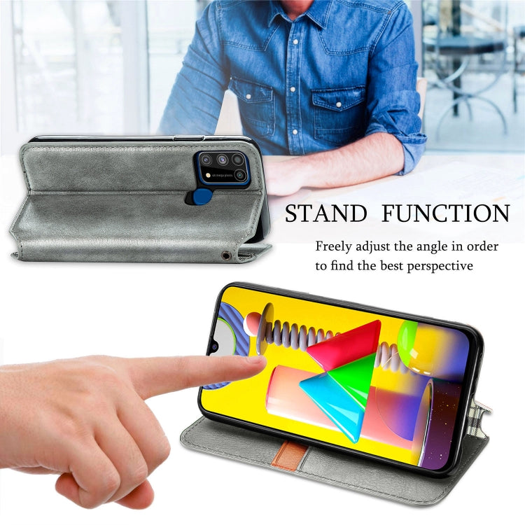For Samsung Galaxy M31 Cubic Grid Pressed Horizontal Flip Magnetic PU Leather Case with Holder & Card Slots & Wallet